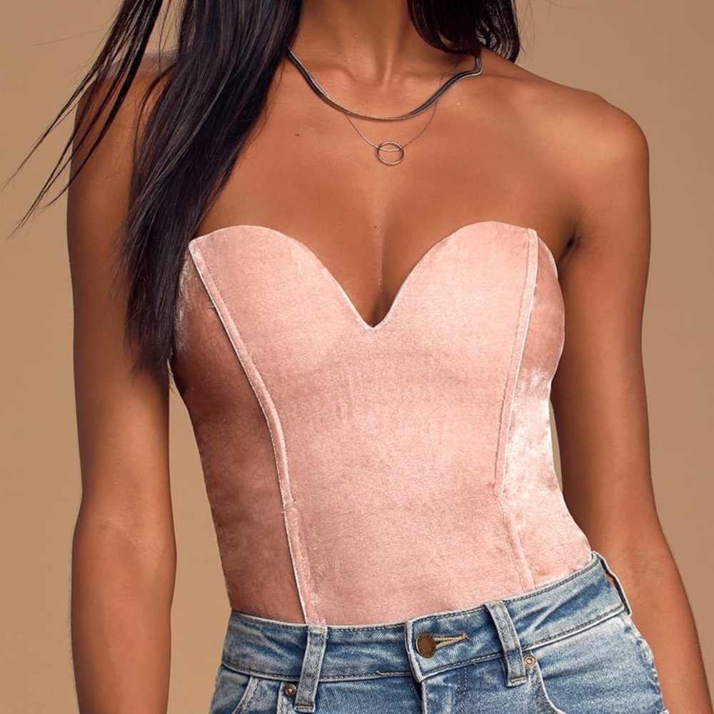Blush Pink Velvet Strapless Bodysuit